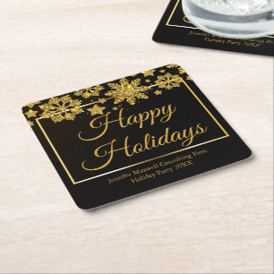 Chic Black Gold Snowflake Custom Christmas Party Rechteckiger Pappuntersetzer