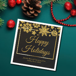 Chic Black Gold Snowflake Custom Christmas Party Serviette