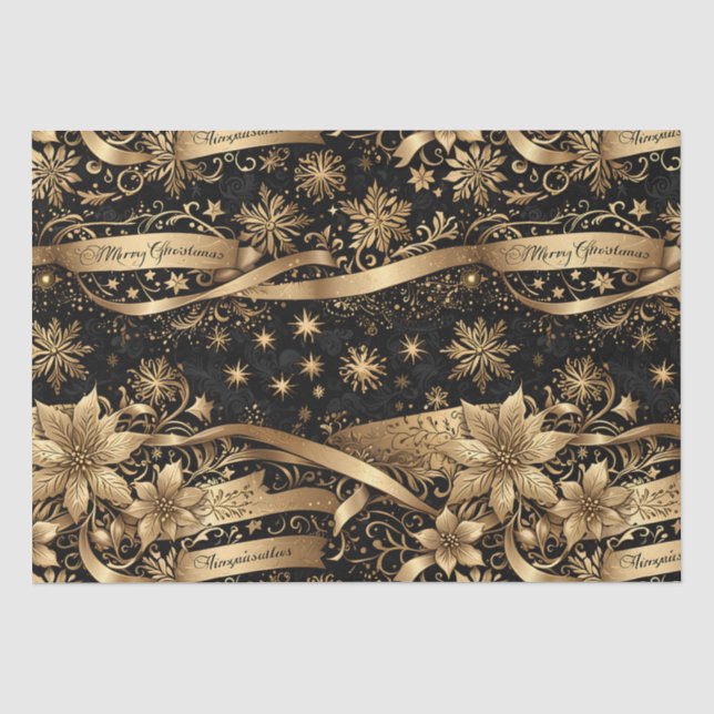 Chic Black Gold Snowflake Sparkasse Seidenpapier (Vorderseite)