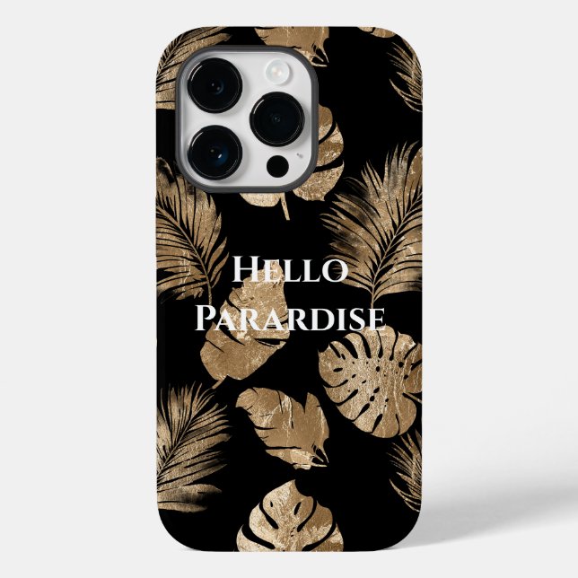 Chic Black Gold Tropical Blätter Case-Mate iPhone 14 Pro Hülle (Rückseite)