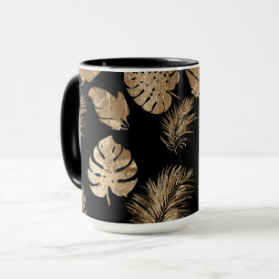 Chic Black Gold Tropical Blätter Tasse