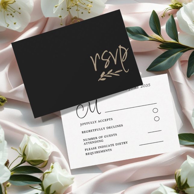 Chic Black & Gold Wedding RSVP Karte (Von Creator hochgeladen)