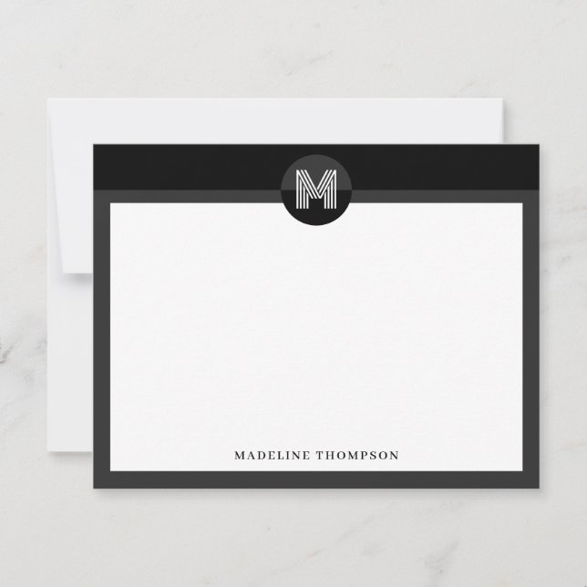 Chic Black Gray Geometric Modern Monogram Mitteilungskarte (Vorderseite)