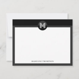 Chic Black Gray Geometric Modern Monogram Mitteilungskarte