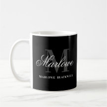 Chic Black Gray Monogram Calligraphy