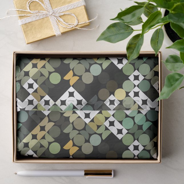 Chic Black Green Aquamarin Blue Circles Art Patter Seidenpapier (Geschenk)