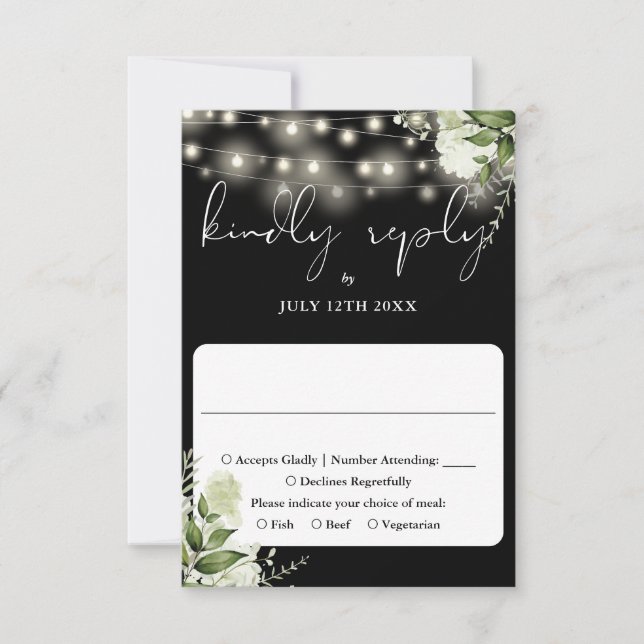 Chic Black Greenerenery Blumenstrauß Hochzeit RSVP Karte (Vorderseite)