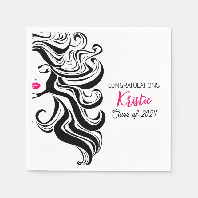 Chic Black Hair Stylist Graduation Party Retro Serviette (Vorderseite)