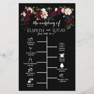 Chic Black, Jewel Toned Wedding Timeline Programm