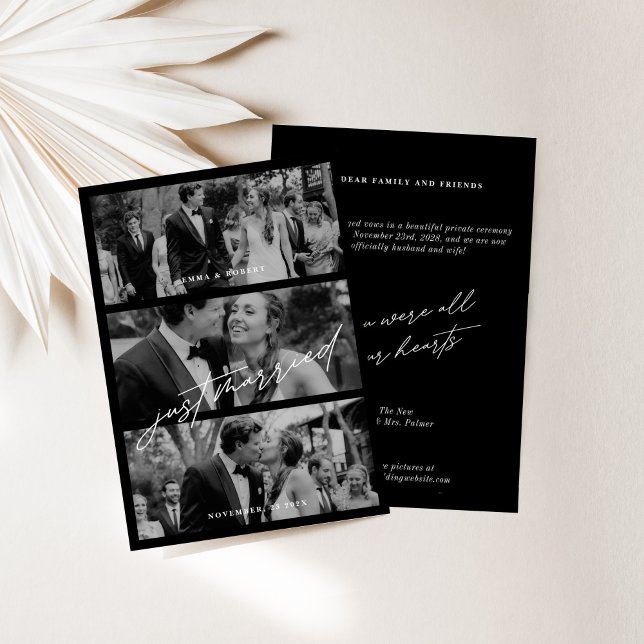 Chic Black Just Married Wedements Card (Chic Black Just Married Wedding Announcements Card)