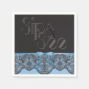 Chic Black Lace und Blue Side und See Party Napkin Serviette