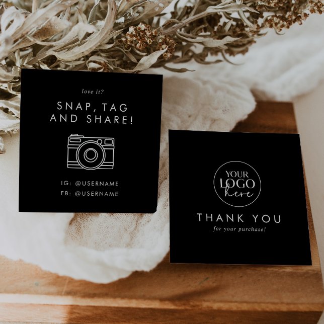 Chic Black Logo Social Media Share Vielen Dank Quadratische Visitenkarte (Von Creator hochgeladen)