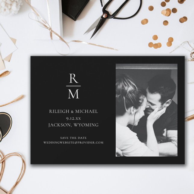 Chic Black Monogram Wedding Save the Date Foto (Von Creator hochgeladen)