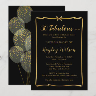 Chic Black n Gold Bow Frame Weibchen Geburtstag Einladung