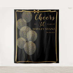 Chic Black n Gold Female's Birthday Foto Hintergru Wandteppich