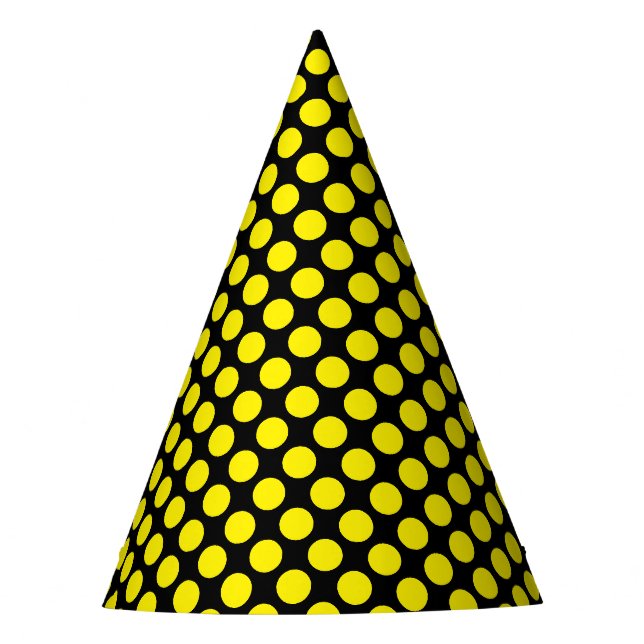 Chic Black Party Hat mit Shiny Bright Yellow Dots Partyhütchen (Vorderseite)