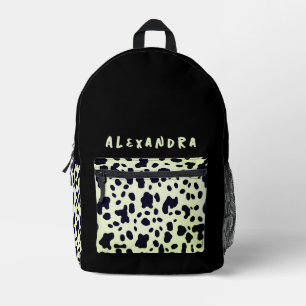 Chic Black Pastel Green Cow Tierart Name Bedruckter Rucksack