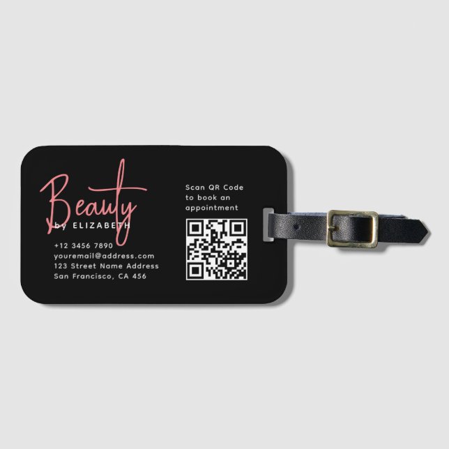 Chic Black Pink Beauty Beruflich QR Code Gepäckanhänger (Vorderseite (Horizontal))