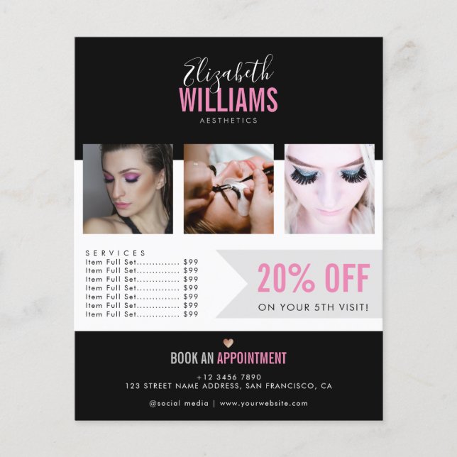 Chic Black Pink Beauty Salon Promo Flyer (Vorne)