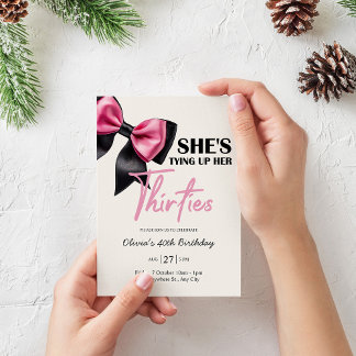 Chic Black & Pink Bow 40th Birthday Invitation Einladung