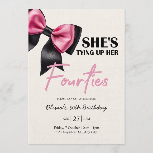 Chic Black & Pink Bow 50th Birthday Invitation (Devant)