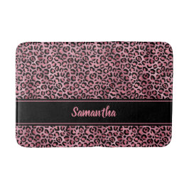 Chic Black Pink Leopard Print Personalisiert Badematte
