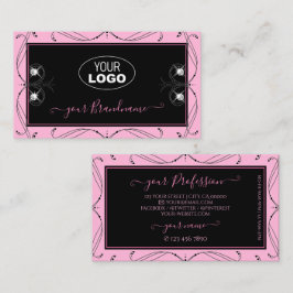 Chic Black Pink Sparkling Diamonds Add Logo Verzie Visitenkarte