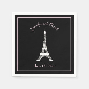 Chic Black Pink White French Eiffel Tower Wedding Serviette