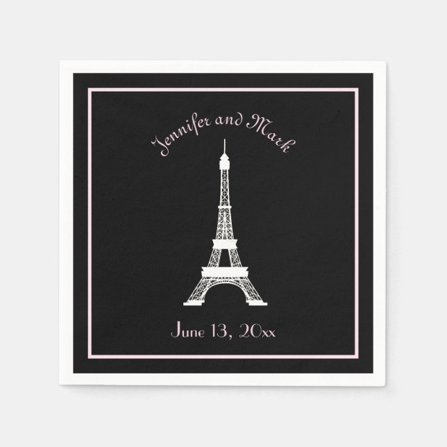 Chic Black Pink White French Eiffel Tower Wedding Serviette (Vorderseite)