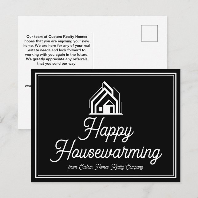 Chic Black Real Estate Company Custom Realtor Postkarte (Vorne/Hinten)