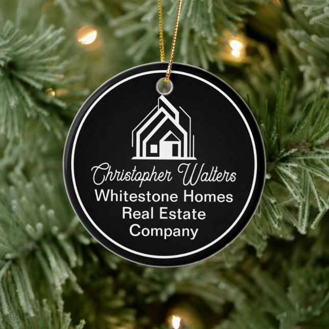 Chic Black Real Estate Company Customized Realtor Keramik Ornament (Baum)