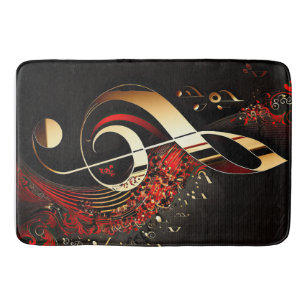 Chic Black Red and Gold Treble Clef Note Badematte