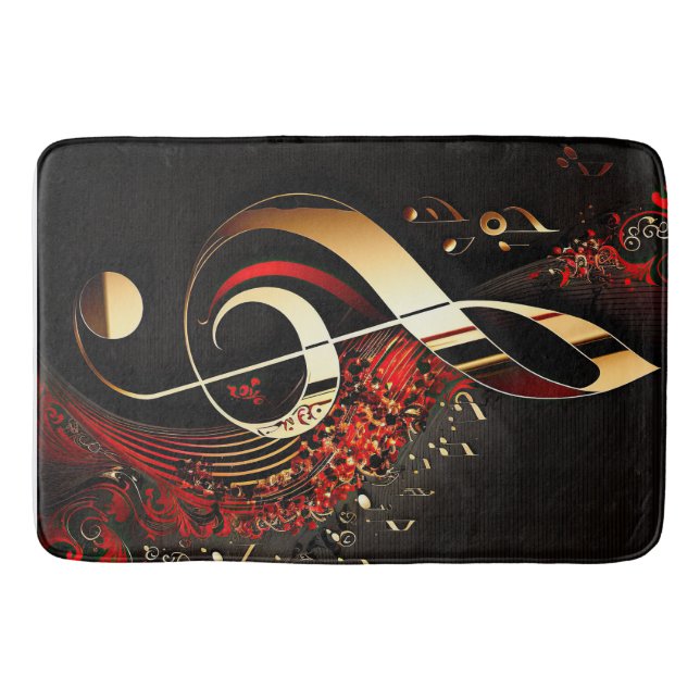 Chic Black Red and Gold Treble Clef Note Badematte (Vorderseite)