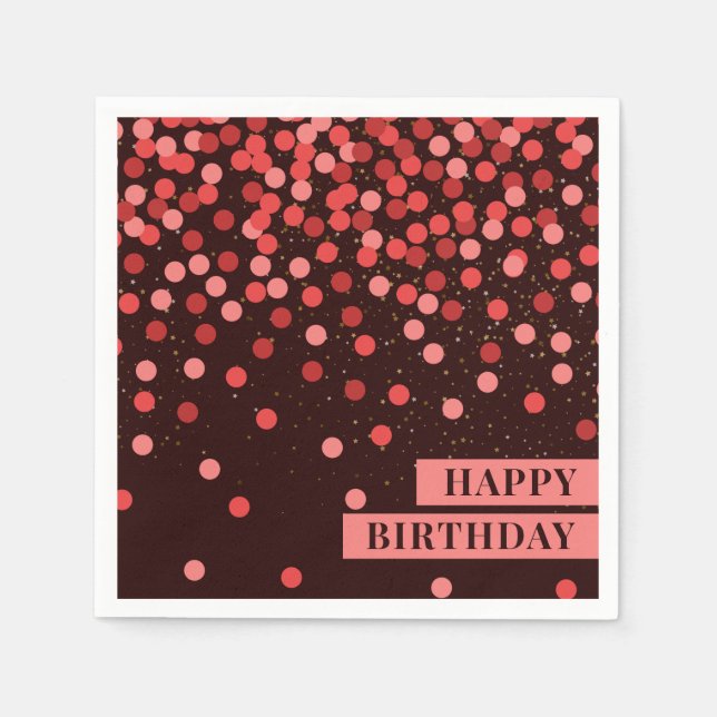 Chic Black Red Confetti Happy Birthday Napkins Serviette (Vorderseite)
