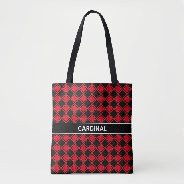 Chic Black Red Diamond Muster & Kalligrafie Tasche (Vorderseite)