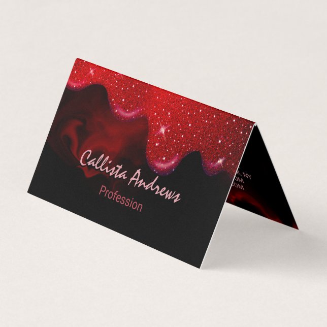 Chic Black Red Drippings Glitzer Marmor Visitenkarten (Vorderseite)