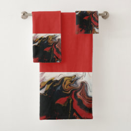 Chic Black Red Gold Abstrakte Badetücher Badhandtuch Set