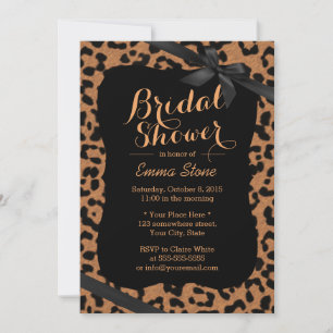 Chic Black Ribbon Leopard Print Brautparty Einladung