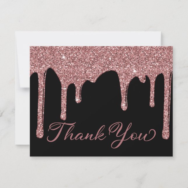 Chic Black Rose Gold Drilling Glitzer Vielen Dank Dankeskarte (Vorderseite)
