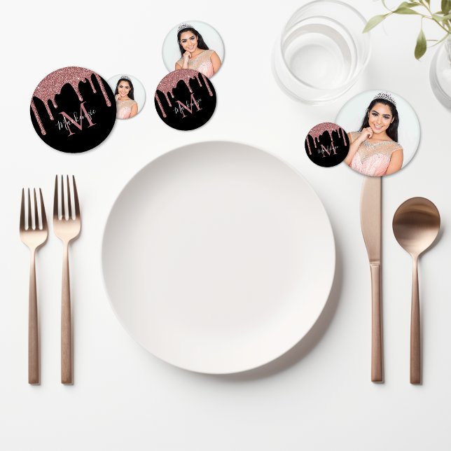 Chic Black Rose Gold Glitzer Tropfen Geburtstag Konfetti (Chic Black Rose Gold Glitter Drips Birthday Confetti)