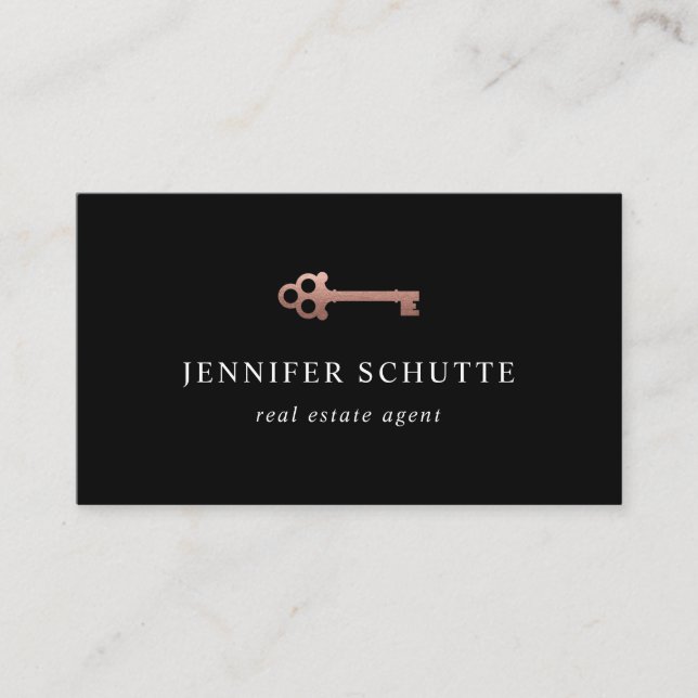 Chic Black & Rose Gold Key Luxus Real Anwesen Visitenkarte (Vorderseite)