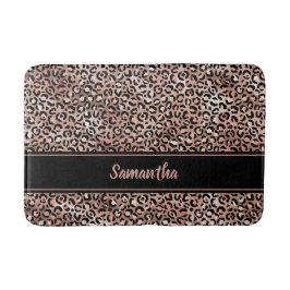 Chic Black Rose Gold Leopard Print Personalisiert Badematte