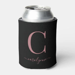 Chic Black Rose Gold Pink Monogram Script Dosenkühler