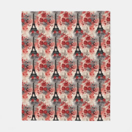 Chic Black & Rote Rosen Eiffel Tower Paris Französ Fleecedecke