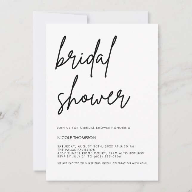 Chic Black Script Bridal Shower Invitation Minimal (Devant)