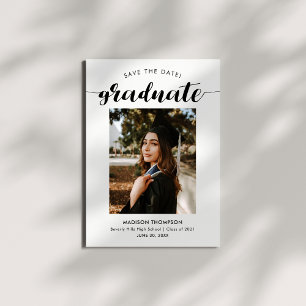 Chic Black Script Calligraphy Abschluss Foto Save The Date