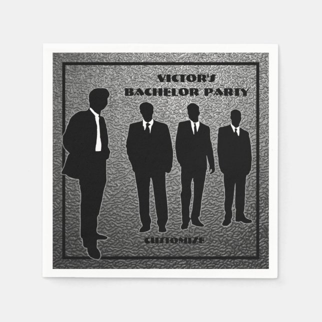 Chic Black & Silver Bachelor Party Serviette (Vorderseite)