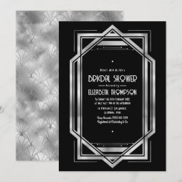 Chic Black & Silver Gatsby Art Deco Bridal Shower Einladung