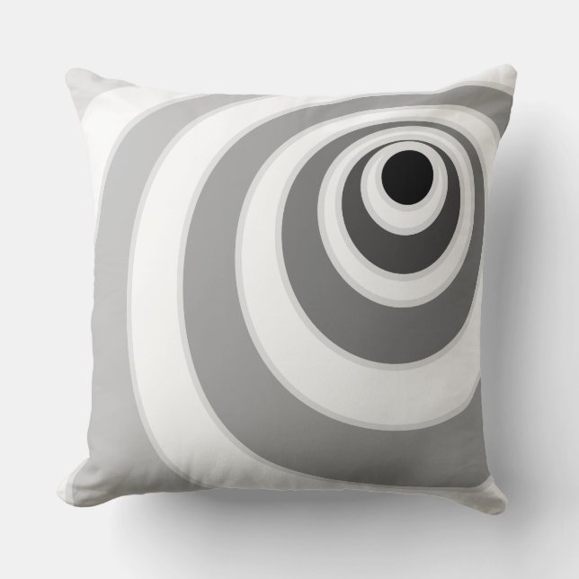 Chic Black Silver und White Concentric Circles Kissen (Vorderseite)
