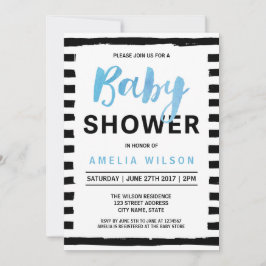 Chic Black Stripes Blue Baby Dusche Einladung